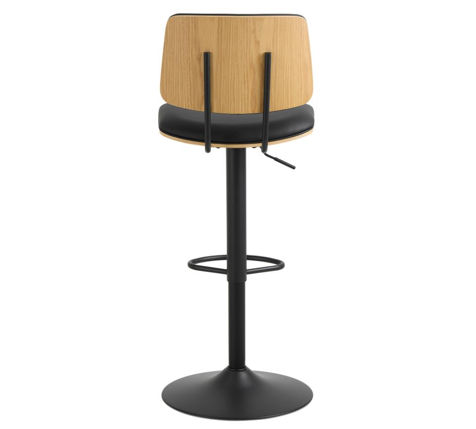 Owen Black Leather Bar Stool With Steel base, Footrest, Height Adjustment And Swivel Single Barstool