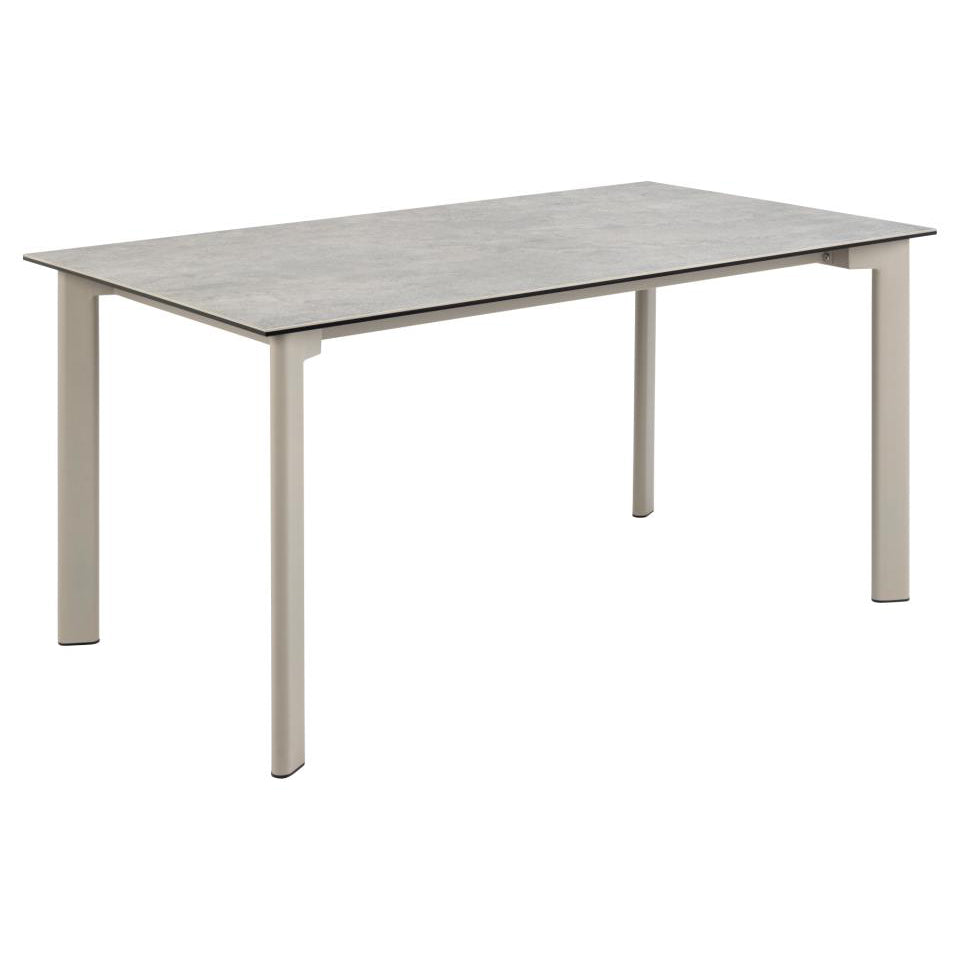 Rectangular table with a light gray top and grey legs on a white background