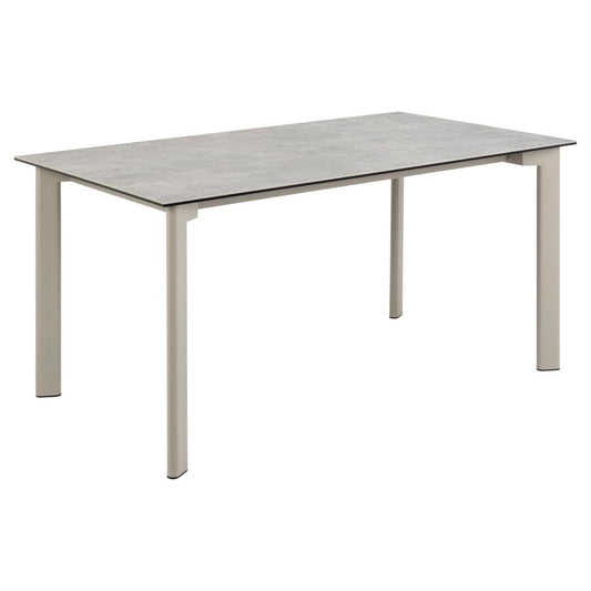 Rectangular table with a light gray top and grey legs on a white background