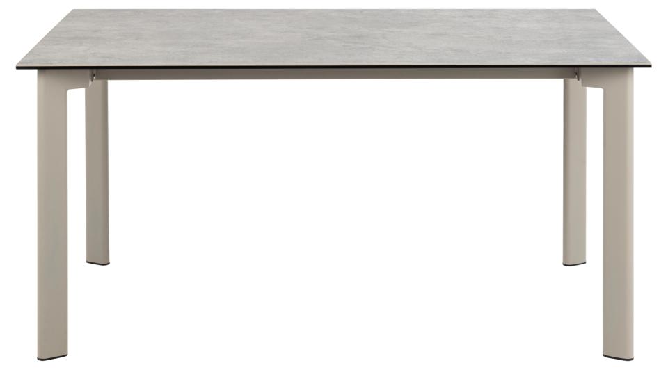 A rectangular Palermo dining table with a light gray textured top and light grey metal legs, shown against a plain white background.