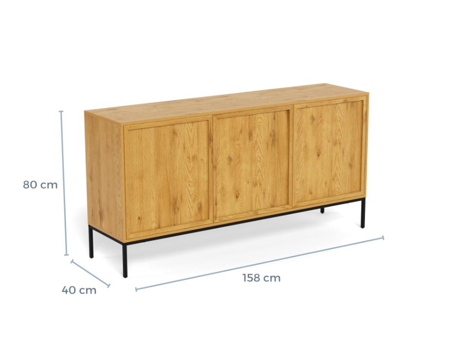 Wooden sideboard with dimensions on a white background