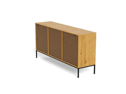 Rear view of a wooden Palmdale sideboard with brown doors on a white background