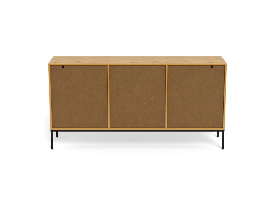 A rear view of a Palmdale modern sideboard cabinet with a light wood frame, and slim black metal legs, shown against a plain white background.
