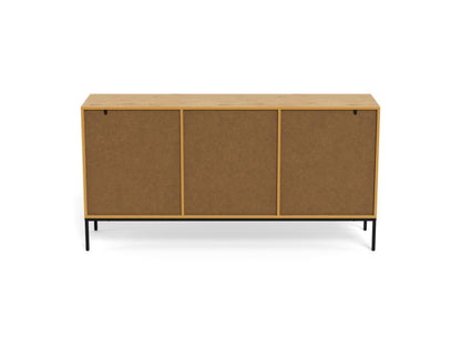 A rear view of a Palmdale modern sideboard cabinet with a light wood frame, and slim black metal legs, shown against a plain white background.