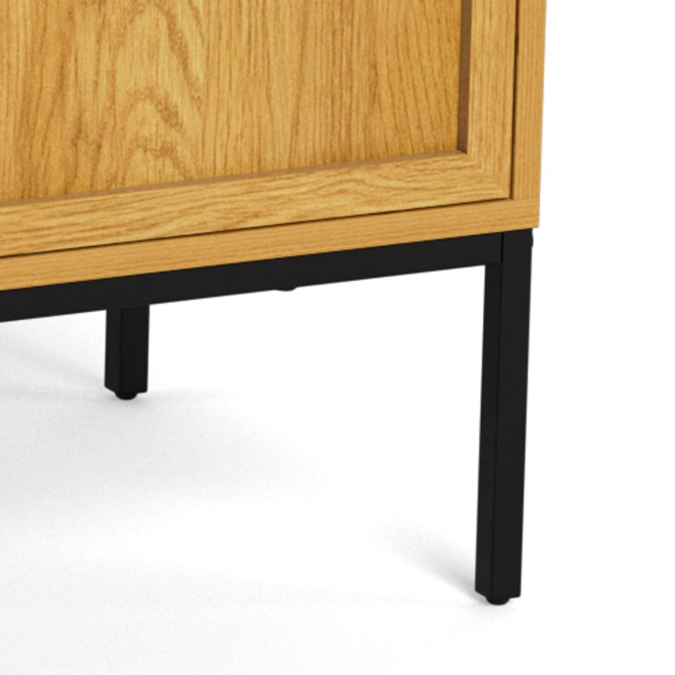 Wooden cabinet with black legs on a white background