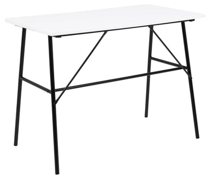 A rectangular Pascal office desk with a white top and a black metal frame, shown on a plain white background.