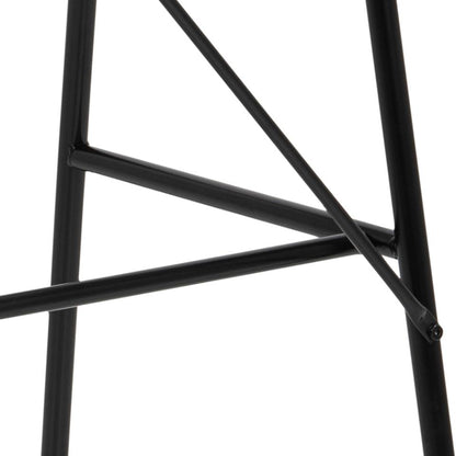 Close-up of a black metal frame structure with intersecting bars on a plain white background.