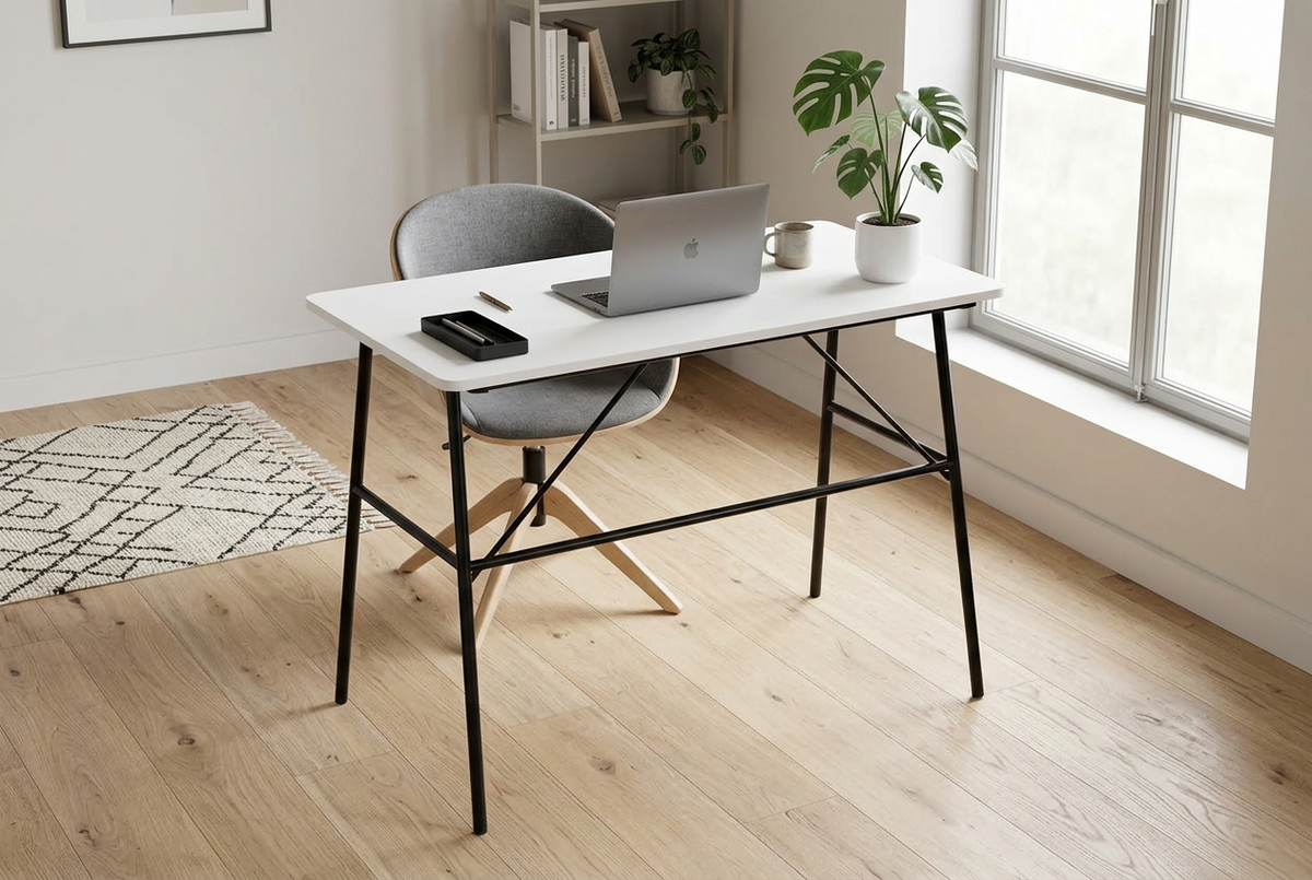 A Pascal white office desk in a modern home