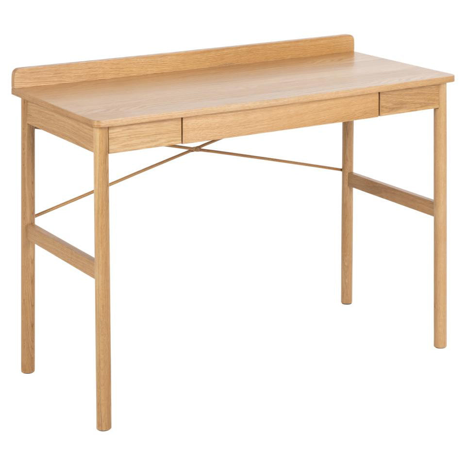 a modern brown office desk with drawer on a white background