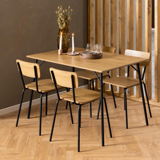 Peru Designer Oak Rectangle Dining Table With Metal Legs Spacious 6 Seats 120cm