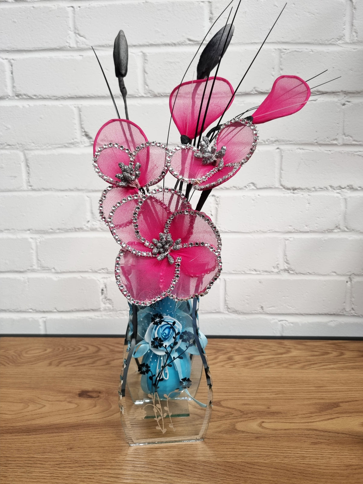 Gossamer Nylon Flower In A Mirrored Vase With Stunning Detail