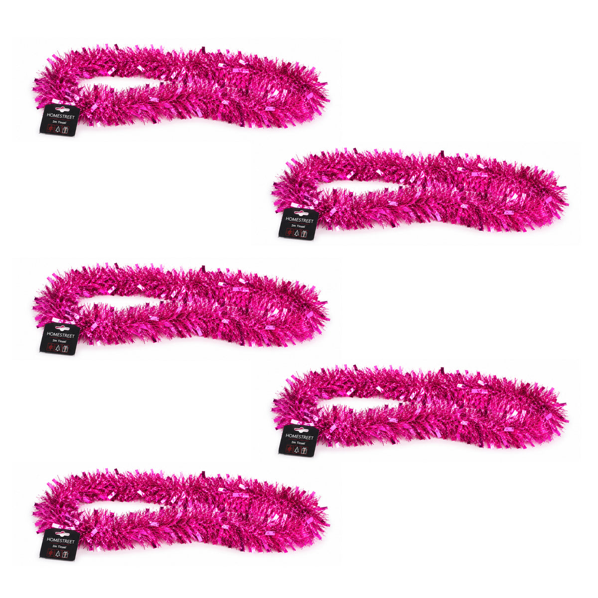 Metallic Pink Tinsel – 2 Metre Long 10cm Wide 6 Ply – Christmas Tree, Fireplace & Party Decoration – 1, 5 or 10 Pack