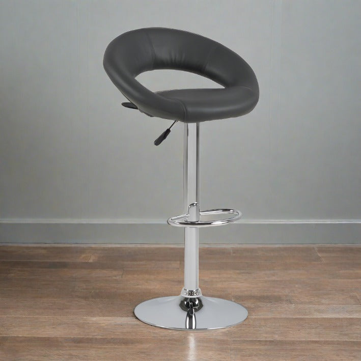Plump Designer Grey Bar Stool With Comfort Backrest, Chrome Base And Height Adjustment, 1 pc