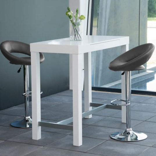 Plump Designer Grey Bar Stool With Comfort Backrest, Chrome Base And Height Adjustment, 1 pc