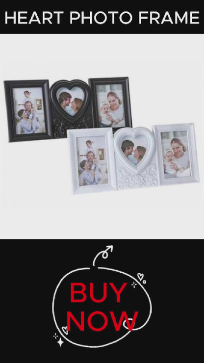 White Photo Picture Frame With 3 Windows And Heart Filigree Detail 40x18x2cm