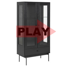 Load and play video in Gallery viewer, Angus Noir Display Cabinet In Black With 2 Glass Doors And Drawer 75x37,5x152cm

