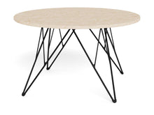 Load image into Gallery viewer, Prunus Luxury Round Coffee Table In Beige Travertine With Black Steel Legs 80cm

