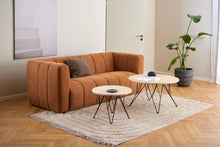 Load image into Gallery viewer, Prunus Luxury Round Coffee Table In Beige Travertine With Black Steel Legs 80cm
