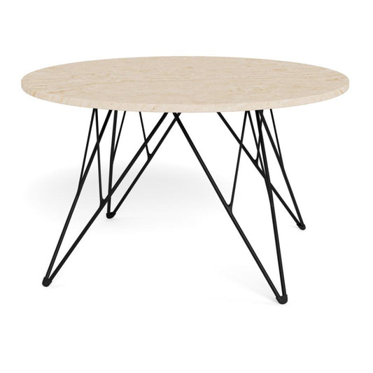 Prunus Luxury Round Coffee Table In Beige Travertine With Black Steel Legs 80cm