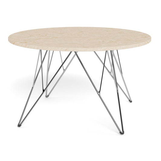 Prunus Luxury Round Coffee Table In Beige Travertine With Silver Chrome Legs 80cm