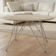 Load image into Gallery viewer, Round wooden table with metal legs on a white background
