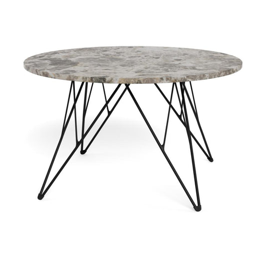 Prunus Luxury Round Coffee Table In Grey Brown Marble With Black Chrome Legs 80cm