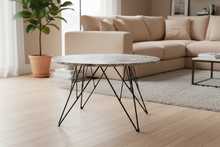 Load image into Gallery viewer, Prunus Luxury Round Coffee Table In Grey Brown Marble With Black Chrome Legs 80cm
