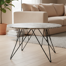 Load image into Gallery viewer, Prunus Luxury Round Coffee Table In Grey Brown Marble With Black Chrome Legs 80cm
