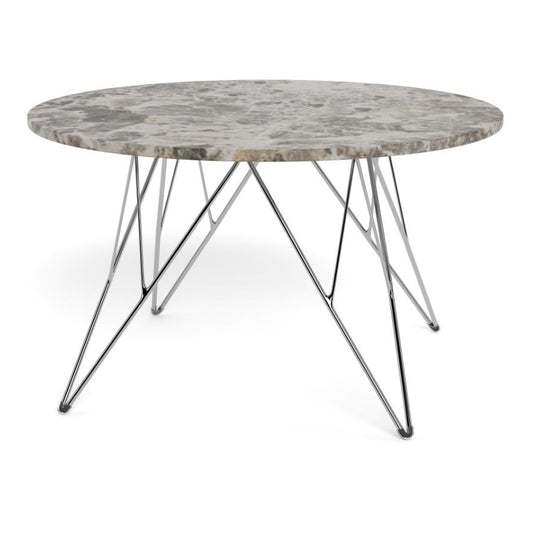 Prunus Luxury Round Coffee Table In Grey Brown Marble With Silver Chrome Legs 80cm