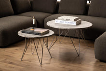 Load image into Gallery viewer, Prunus Luxury Round Coffee Table In Grey Brown Marble With Silver Chrome Legs 80cm
