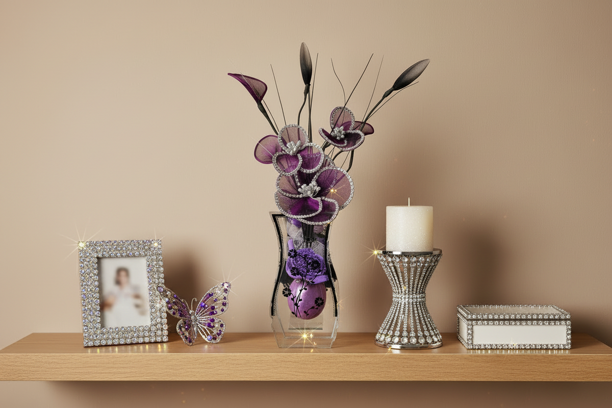 Gossamer Nylon Flower In A Mirrored Vase With Stunning Detail