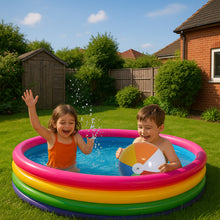 Load image into Gallery viewer, 70&quot; Round Paddling Pool Bright Rainbow Colour 4 Ring Pool Large 178cm Inflatable Family Outdoor Games
