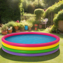 Load image into Gallery viewer, 70&quot; Round Paddling Pool Bright Rainbow Colour 4 Ring Pool Large 178cm Inflatable Family Outdoor Games
