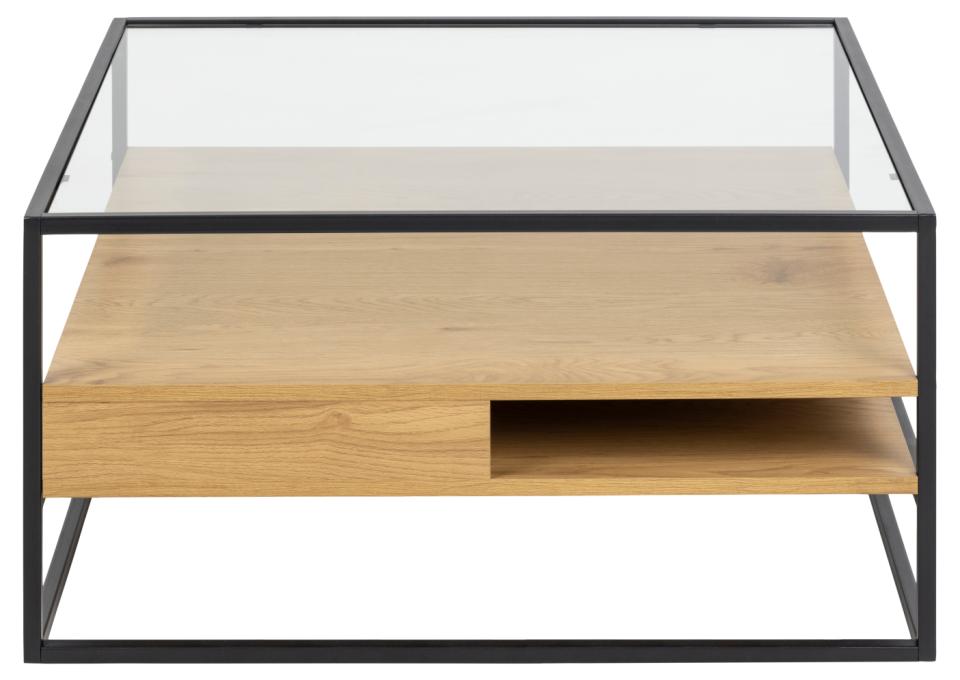 Randolf Designer Oak Glass Coffee Table With Storage Shelf 80cm
