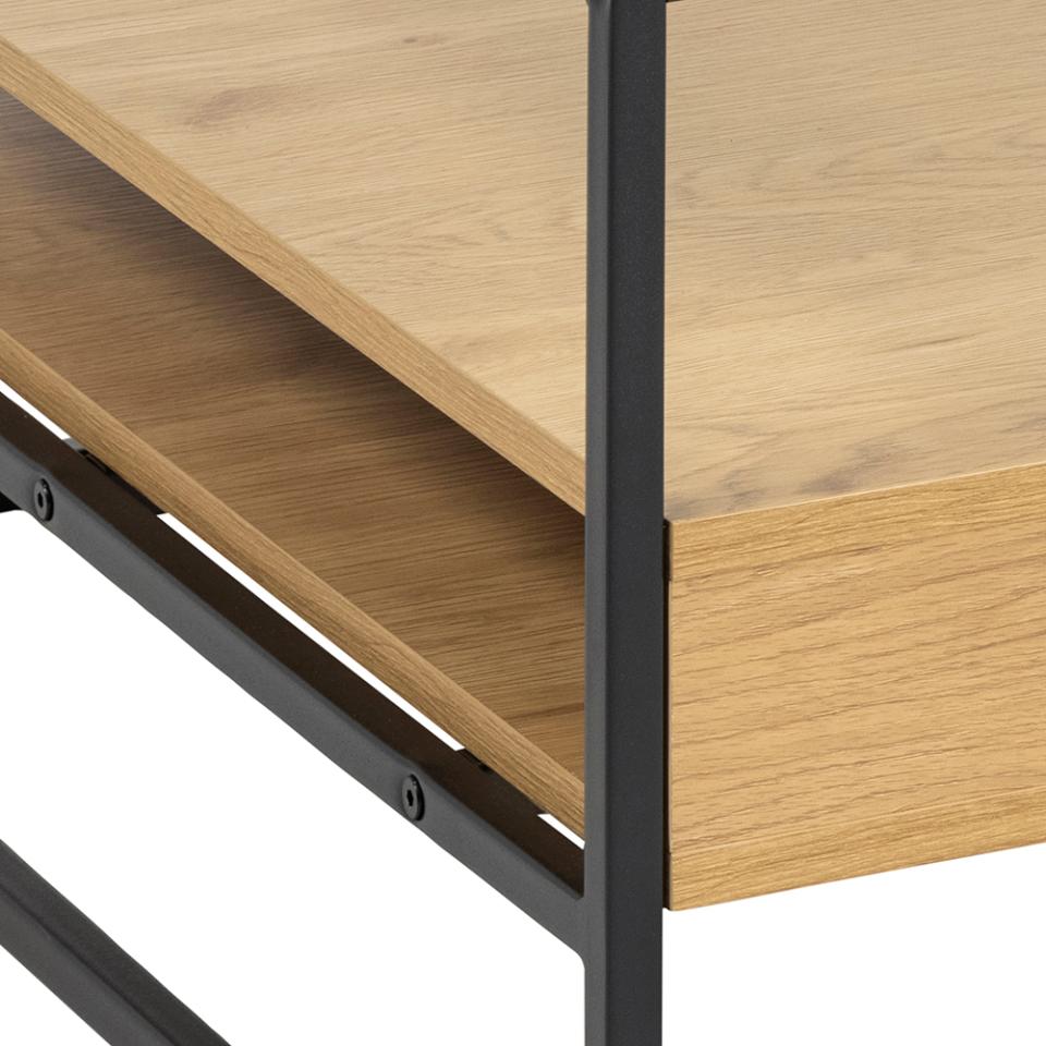 Randolf Designer Oak Glass Coffee Table With Storage Shelf 80cm
