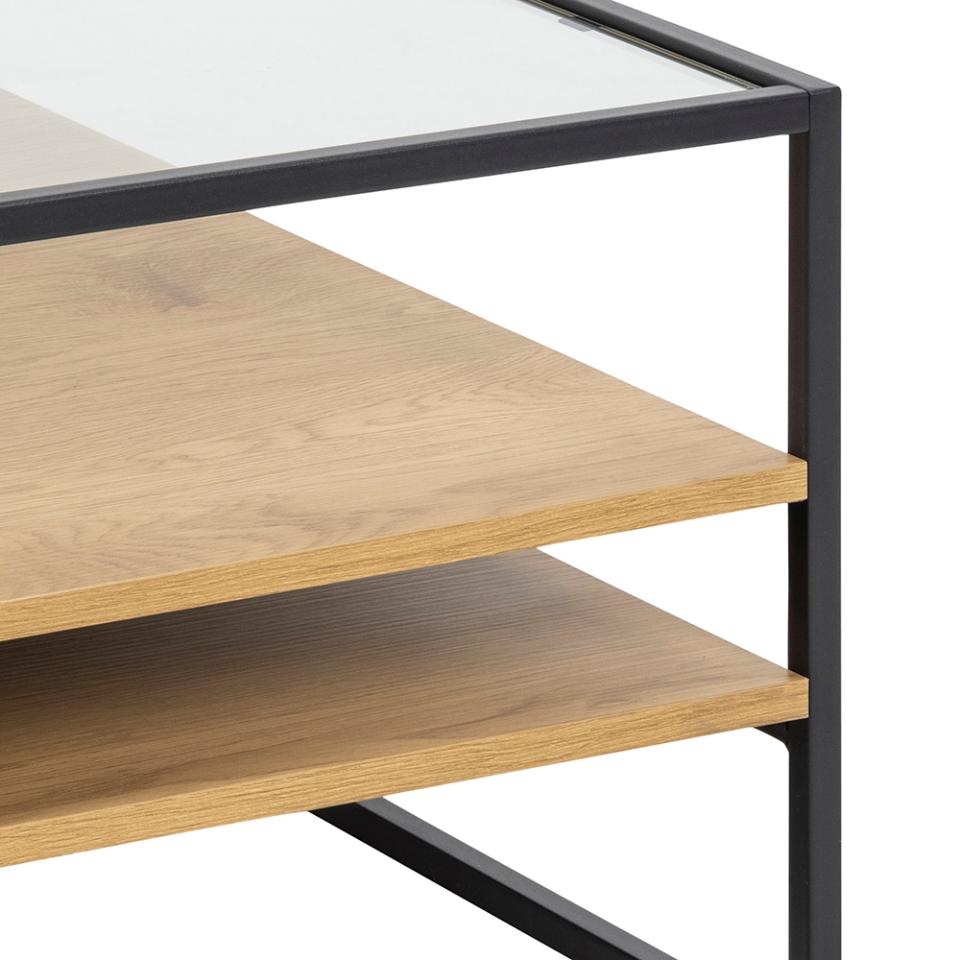 Randolf Designer Oak Glass Coffee Table With Storage Shelf 80cm