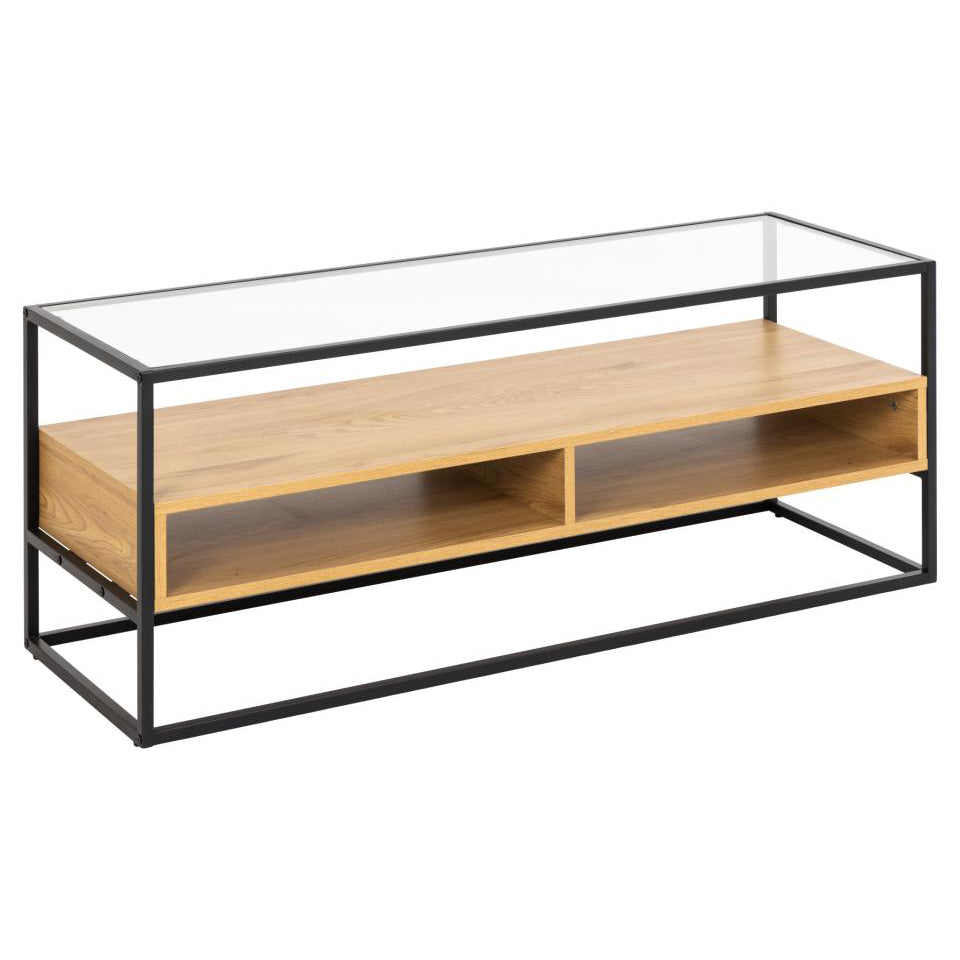 Randolf TV Unit With Glass Top And Oak Shelf 120x40x45 cm