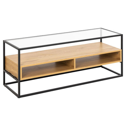 Randolf TV Unit With Glass Top And Oak Shelf 120x40x45 cm