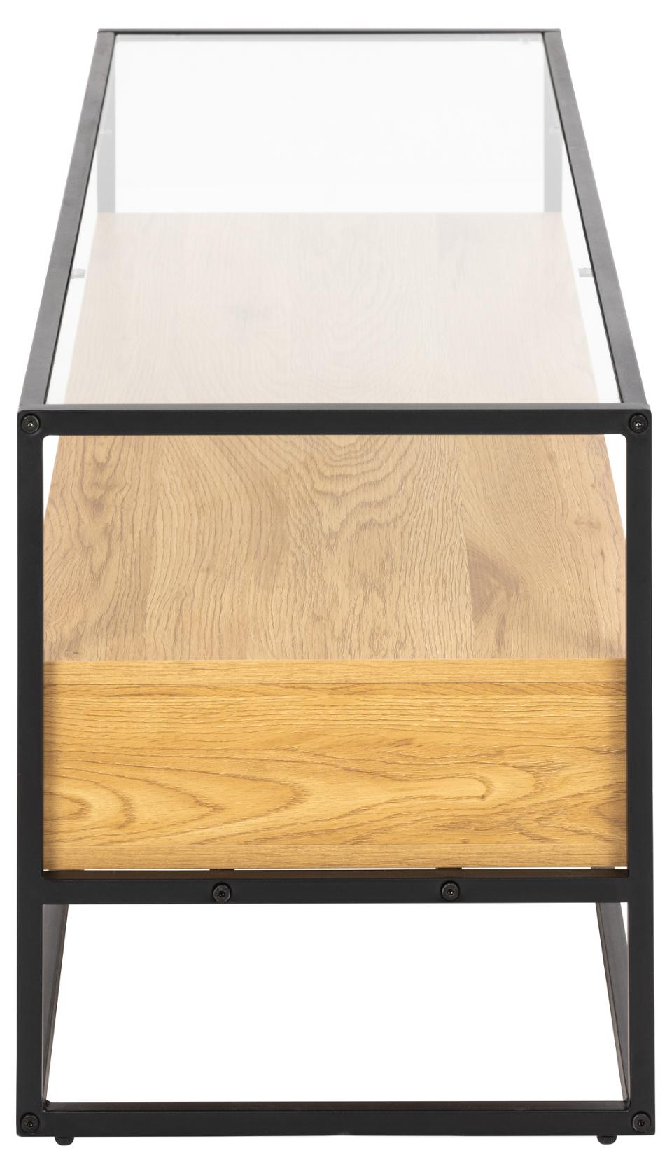 Randolf TV Unit With Glass Top And Oak Shelf 120x40x45 cm