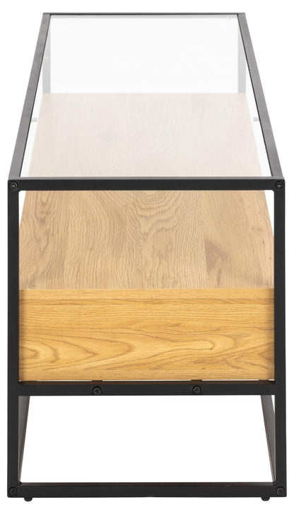 Randolf TV Unit With Glass Top And Oak Shelf 120x40x45 cm