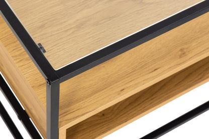 Randolf TV Unit With Glass Top And Oak Shelf 120x40x45 cm