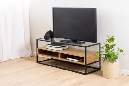 Randolf TV Unit With Glass Top And Oak Shelf 120x40x45 cm