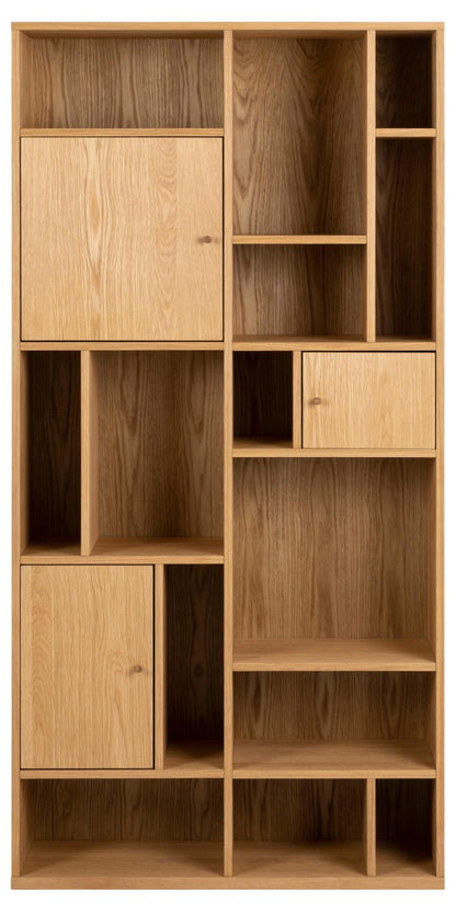 Wooden bookshelf with multiple compartments