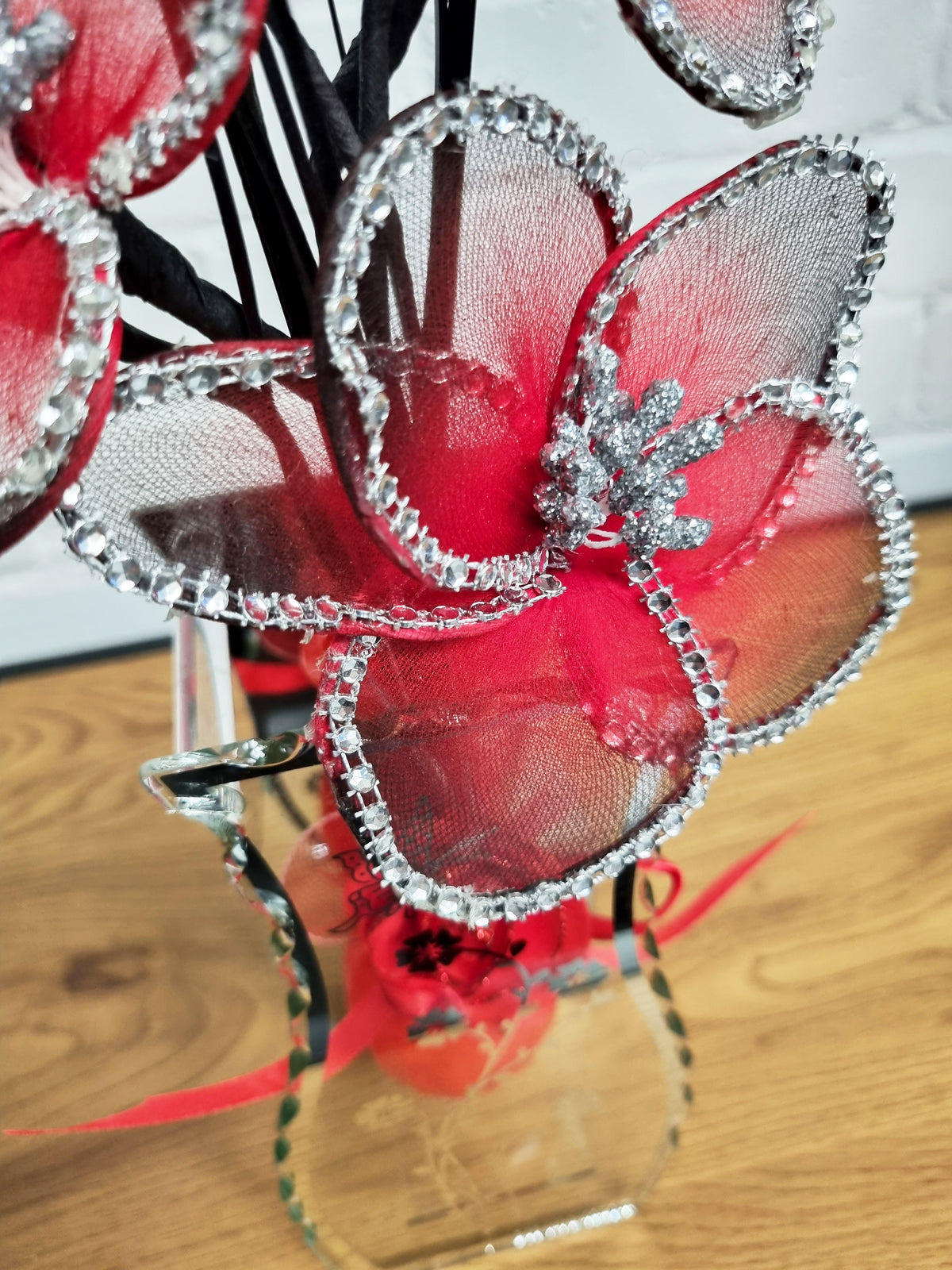 Gossamer Nylon Flower In A Mirrored Vase With Stunning Detail