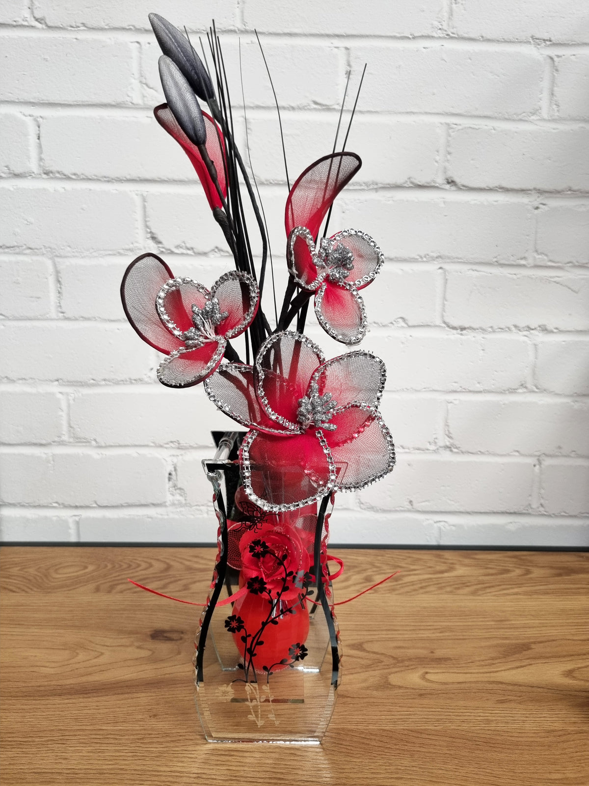 Gossamer Nylon Flower In A Mirrored Vase With Stunning Detail