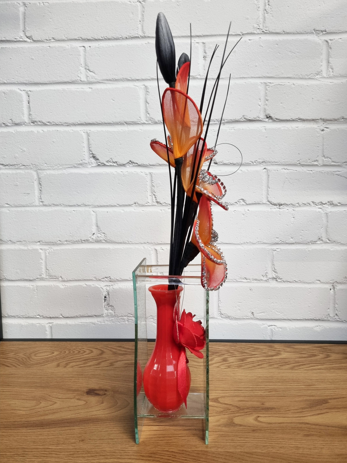 Gossamer Nylon Flower In A Mirrored Vase With Stunning Detail
