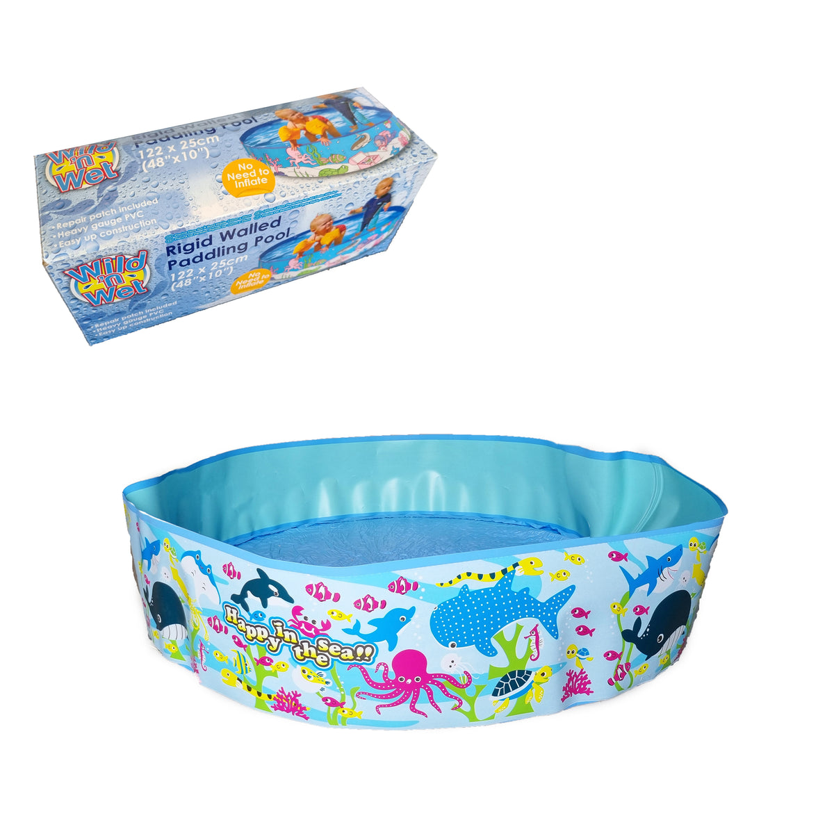 Rigid Wall Paddling Pool 4ft No Inflation Required Kids Family Pets Outdoor Splash Games 48x10" (122x25cm)