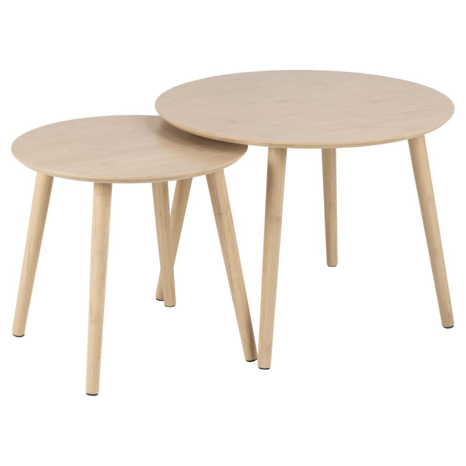 Roslin Round Bamboo Lacquered Coffee Table Set 2 Tables 60cm And 45cm