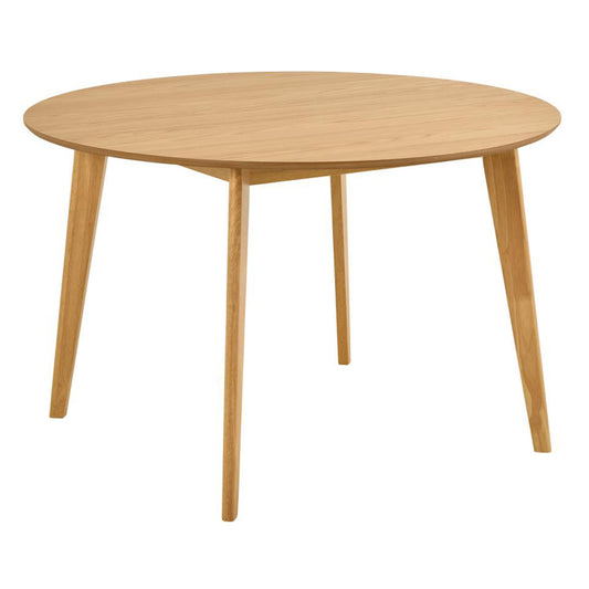 Round wooden table on a white background