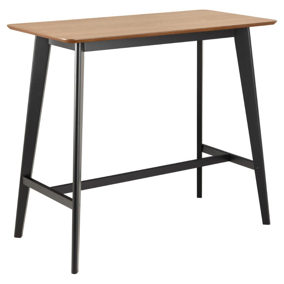 Roxby Bar Table Brown Oak With Black Legs And Footrest Modern Dining 120x60x105 cm